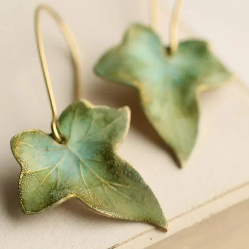 Antique Green Leaf Earrings