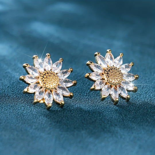 Elegant Cubic Zirconia Sunflower Earrings