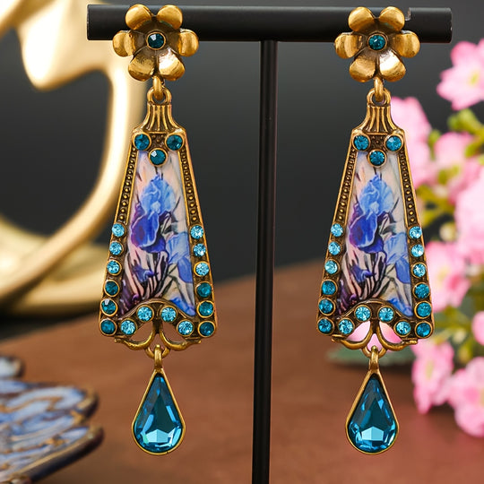 Vintage Enamel Earrings with Blue Gemstones