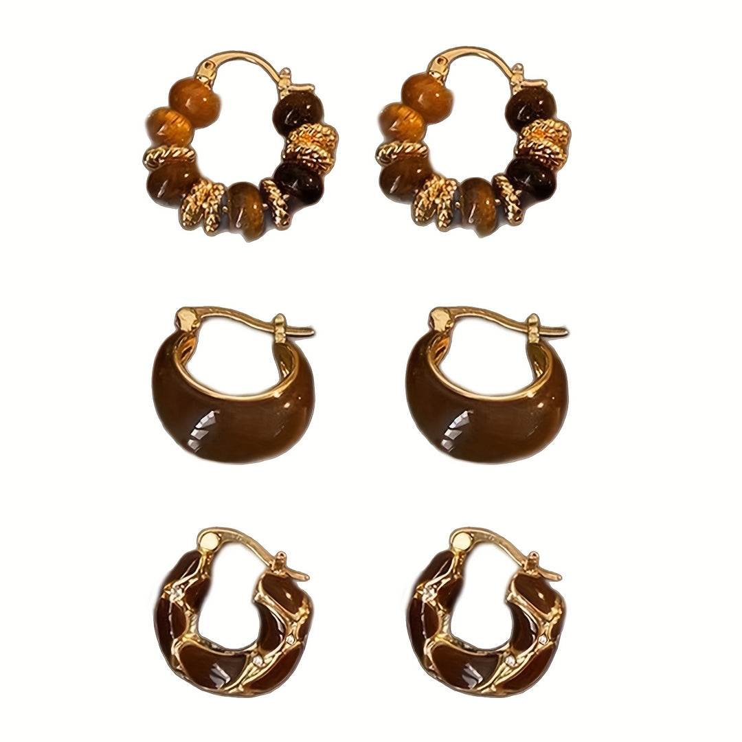3 Pairs Retro Elegant Earrings Set