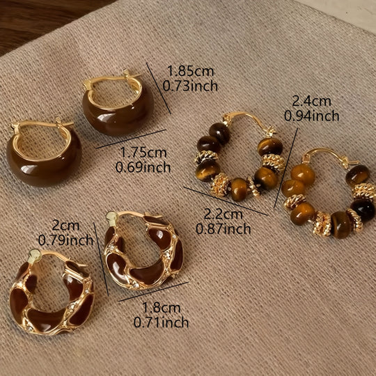 3 Pairs Retro Elegant Earrings Set