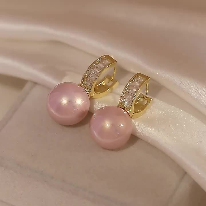 Pink Faux Pearl Hoop Earrings
