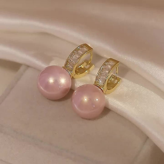 Pink Faux Pearl Hoop Earrings