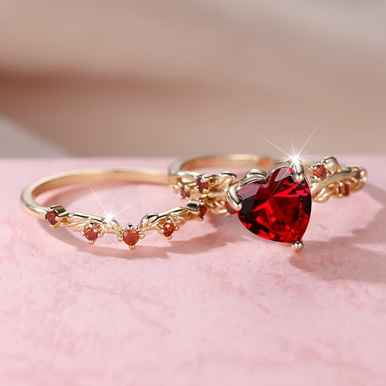 Elegant Heart Zirconia Ring Set