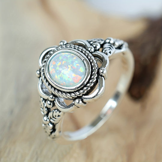 Vintage Silvery Opal Retro Ring