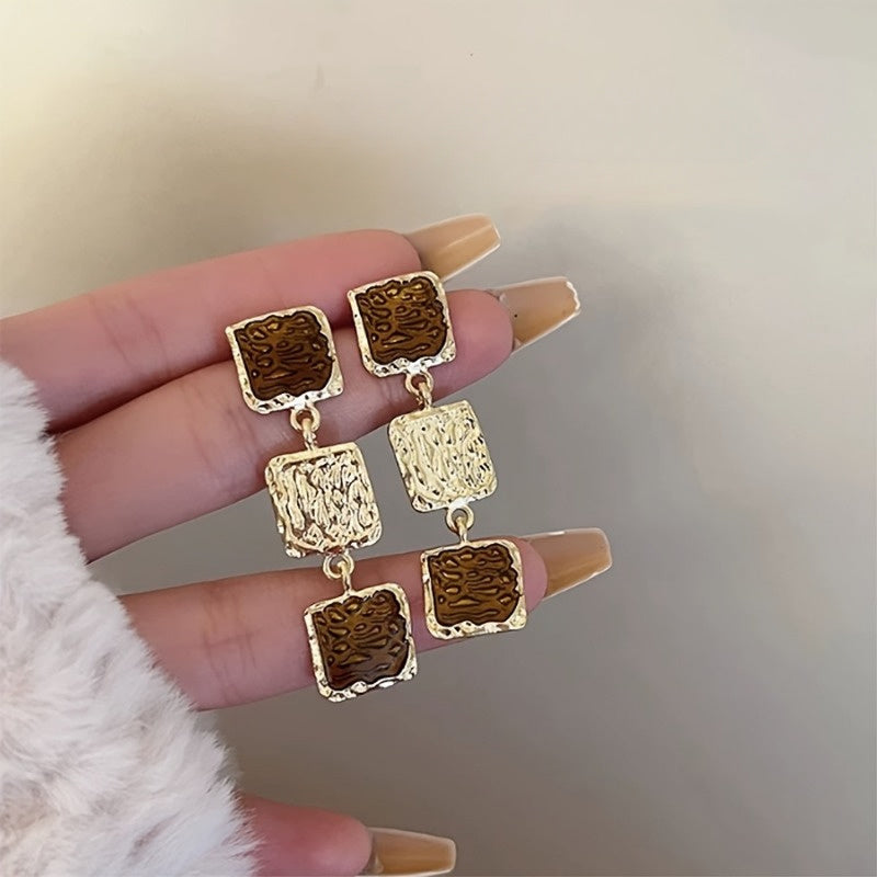Retro Square Long Earrings