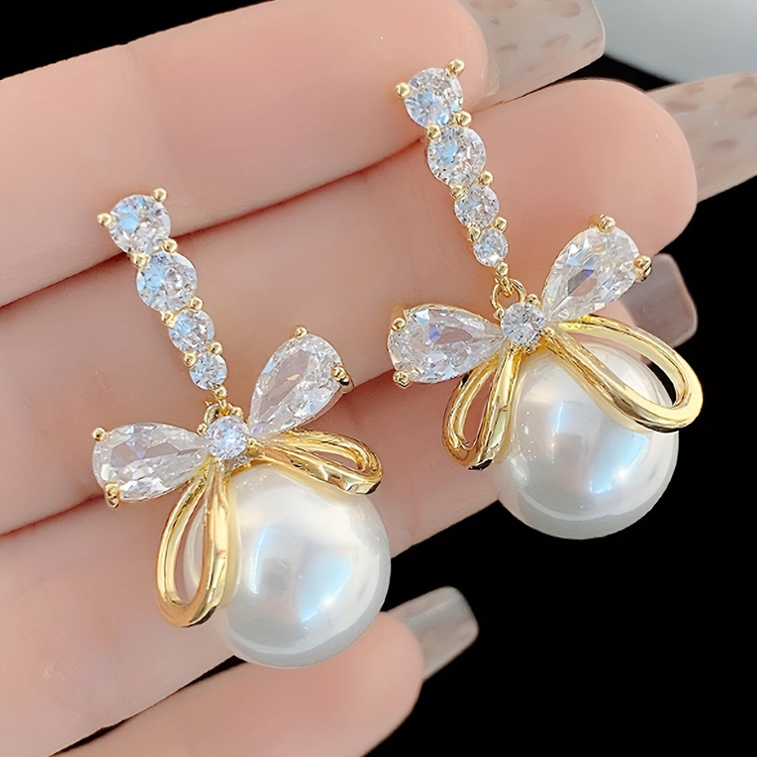 Luxury Imitation Pearl Bow Earrings