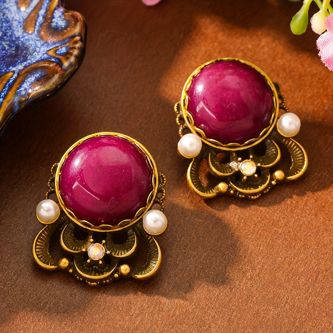 Vintage Natural Gemstone Stud Earrings