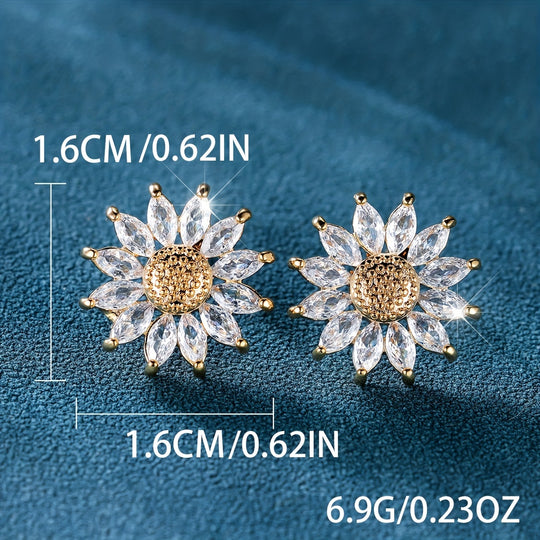 Elegant Cubic Zirconia Sunflower Earrings