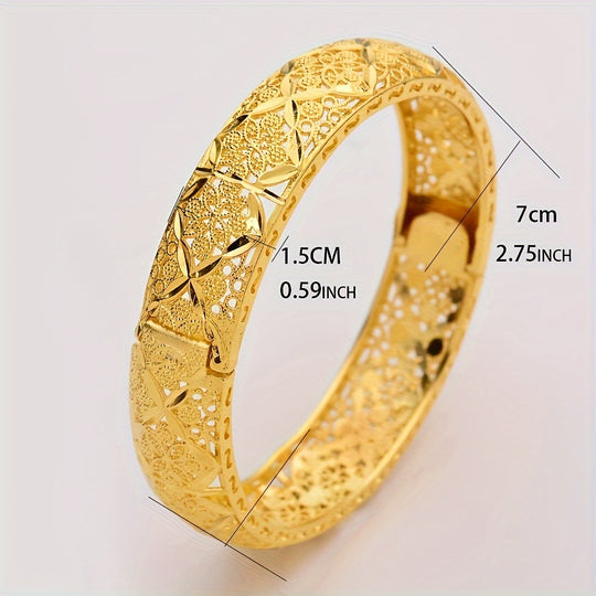 24K Gold Plated Hollow Leaf Bangle Set