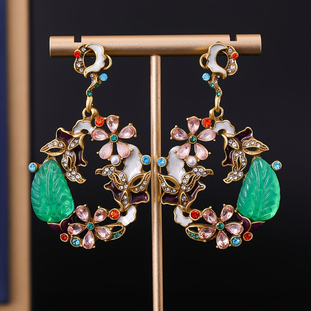 Elegant Vintage Floral Enamel Drop Earrings