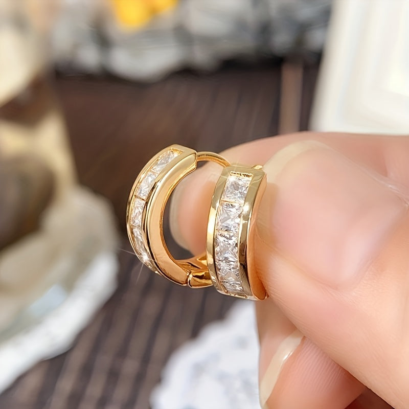 Simple Sparkling Zirconia Hoop Earrings