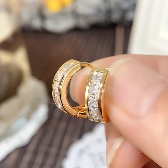 Simple Sparkling Zirconia Hoop Earrings