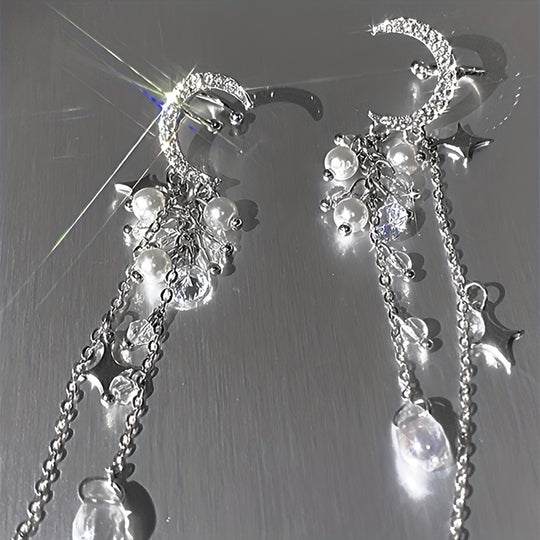 Moon Star Long Tassel Design Ear Cuff