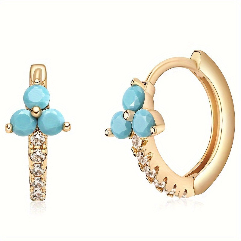 Boho-Inspired Blue Zirconia Hoop Earrings