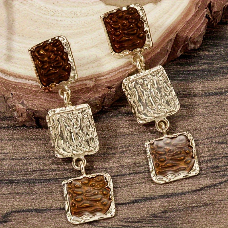 Retro Square Long Earrings