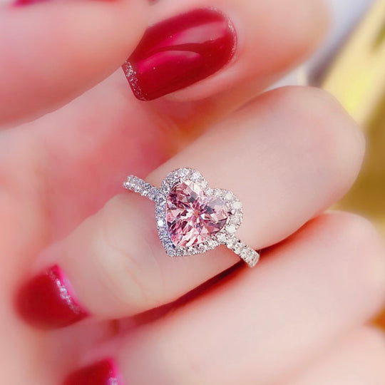 Pink Heart Zirconia Halo Ring