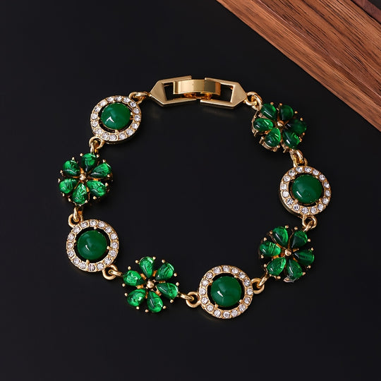 Luxury Floral Green Stone Bracelet