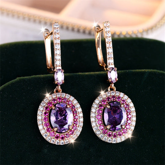 Elegant Purple Zirconia Dangle Earrings