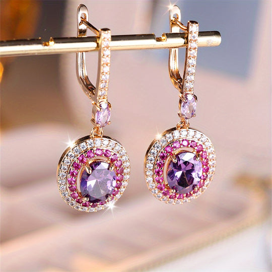 Elegant Purple Zirconia Dangle Earrings