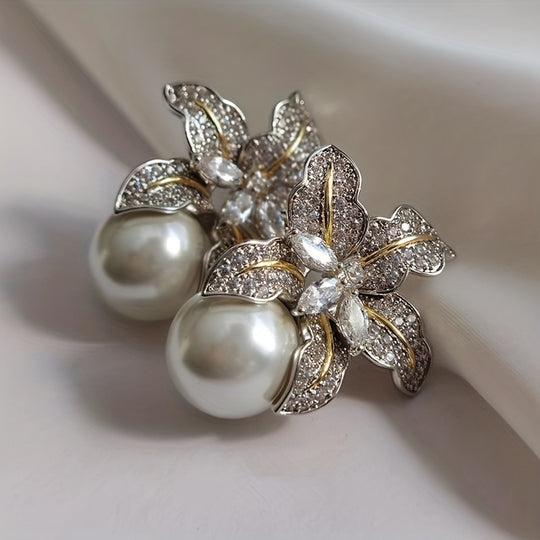 Elegant Two-Tone Zirconia Flower Earrings