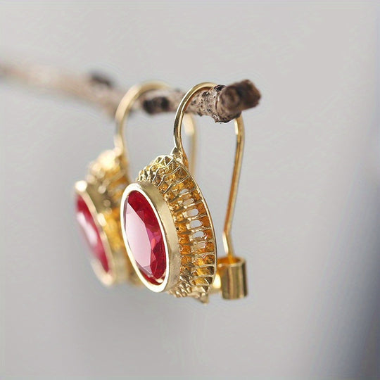 Vintage Oval Red Zirconia Earrings