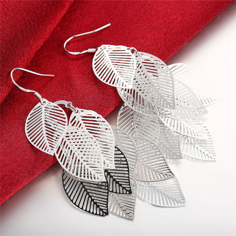 Elegant Silver Leaf Dangle Earrings