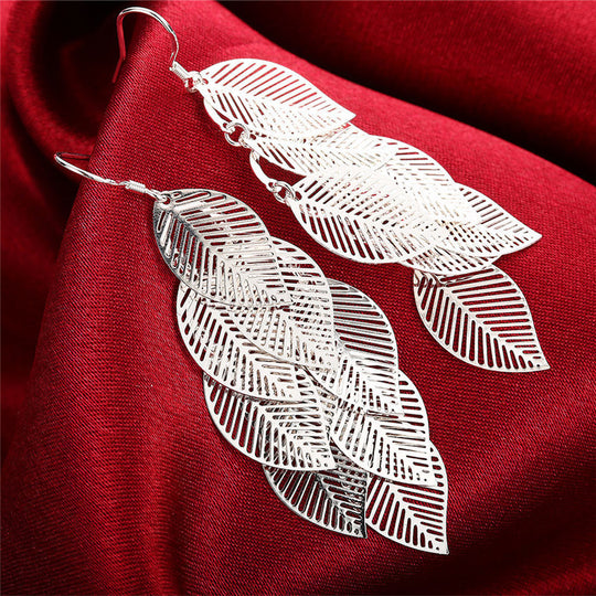 Elegant Silver Leaf Dangle Earrings