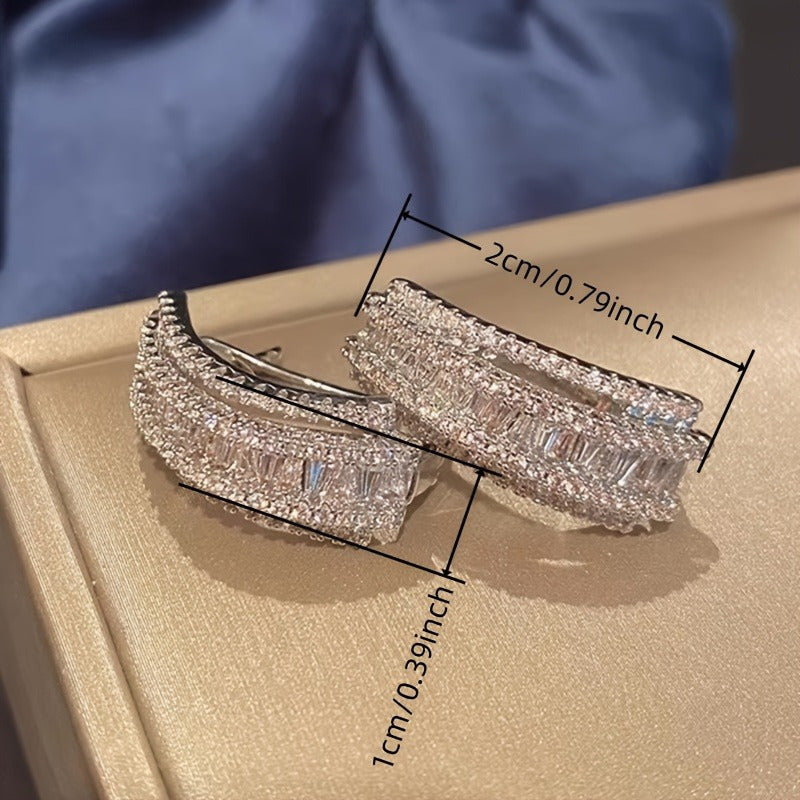 Curved Geometric Hoop Earrings with Zirconia