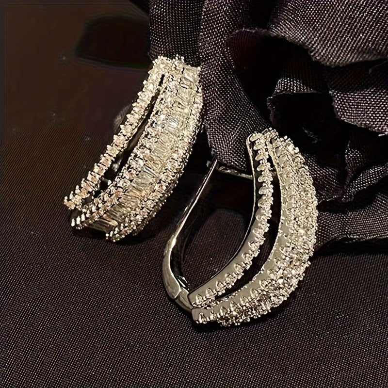 Curved Geometric Hoop Earrings with Zirconia