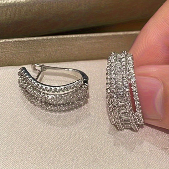Curved Geometric Hoop Earrings with Zirconia