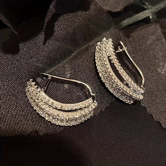 Curved Geometric Hoop Earrings with Zirconia