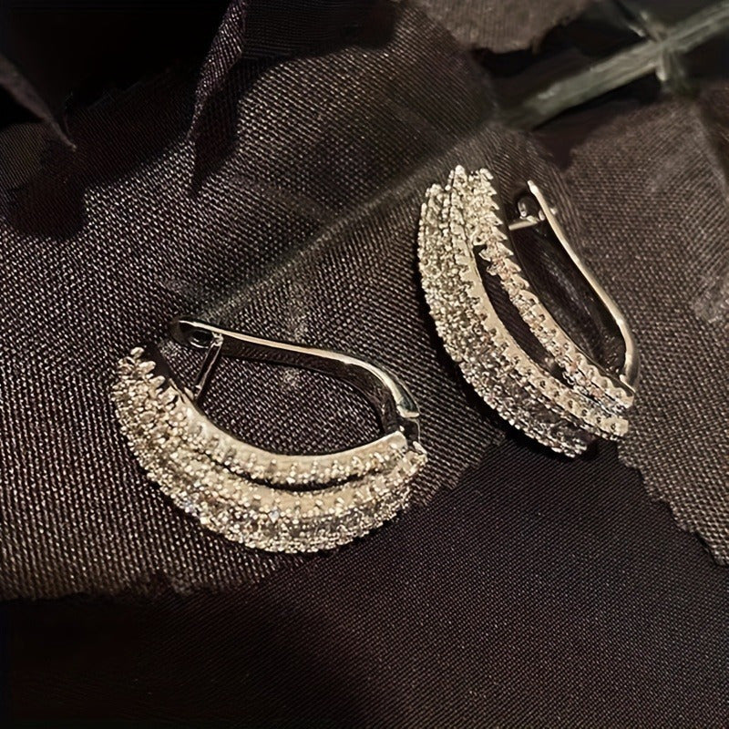 Curved Geometric Hoop Earrings with Zirconia