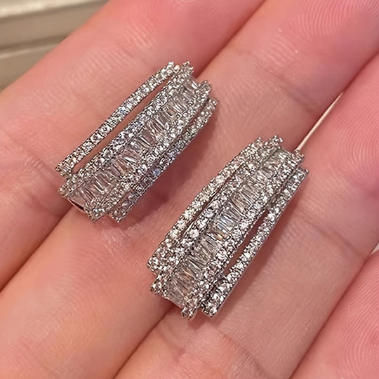 Curved Geometric Hoop Earrings with Zirconia