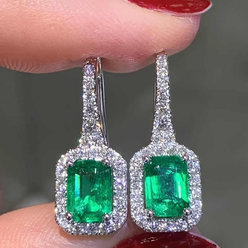 Stylish Green Zirconia Hoop Earrings