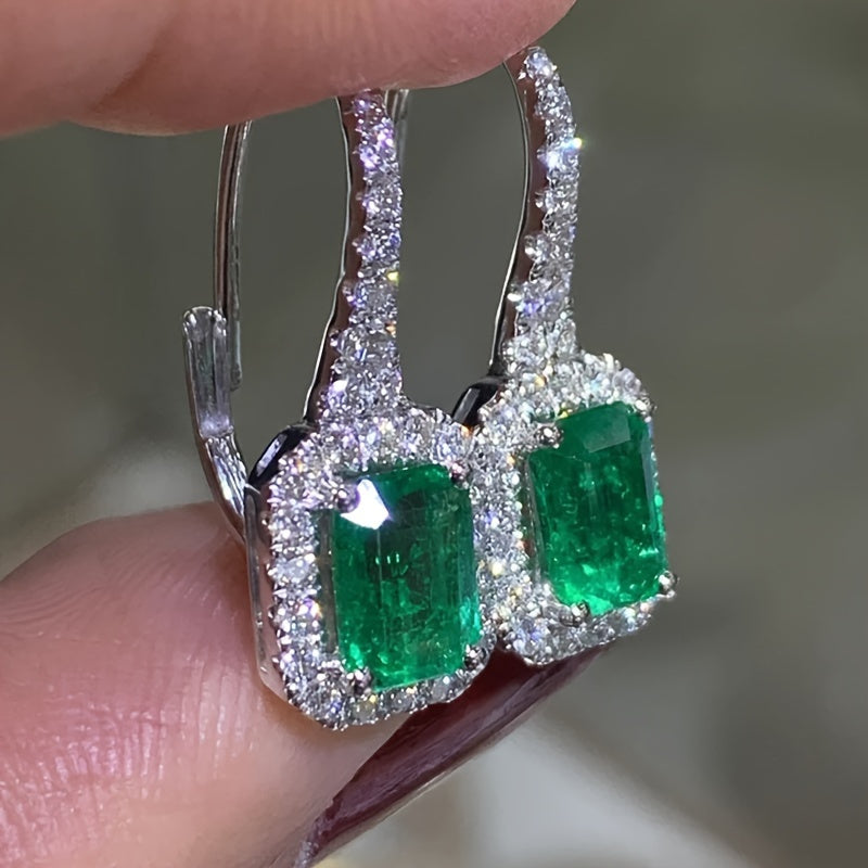 Stylish Green Zirconia Hoop Earrings