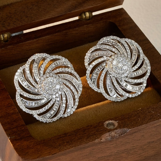 Luxurious Zirconia Flower Earrings
