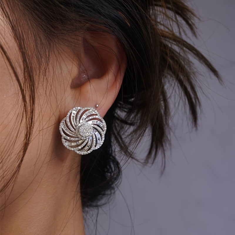 Luxurious Zirconia Flower Earrings