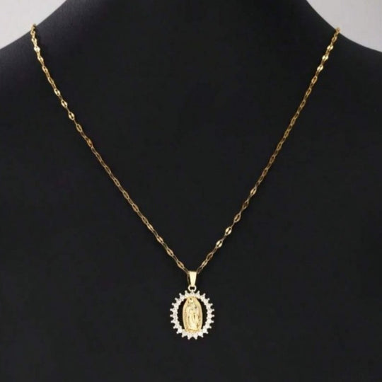 Virgin Mary Oval Pendant Necklace