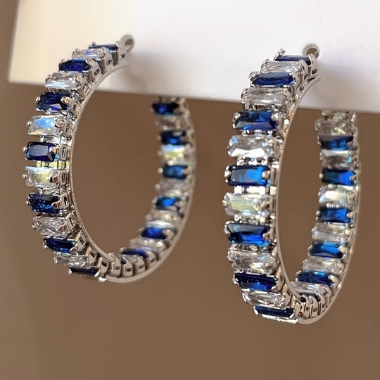Chic Square Blue Gemstone Hoop Earrings