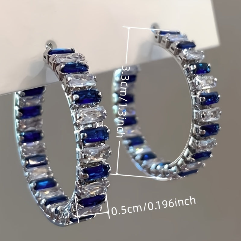 Chic Square Blue Gemstone Hoop Earrings