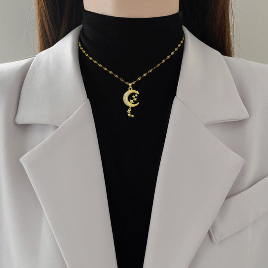 Crescent Moon & Stars Pendant Necklace