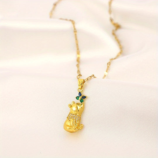 Butterfly Bear Gemstone Pendant Necklace