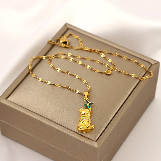 Butterfly Bear Gemstone Pendant Necklace