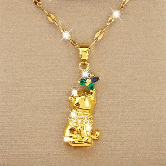 Butterfly Bear Gemstone Pendant Necklace