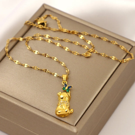 Butterfly Bear Gemstone Pendant Necklace
