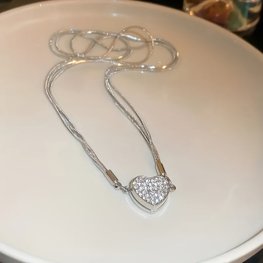 Multi-Layer Heart Zirconia Pendant Necklace