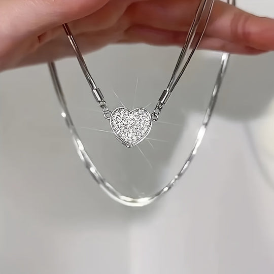 Multi-Layer Heart Zirconia Pendant Necklace
