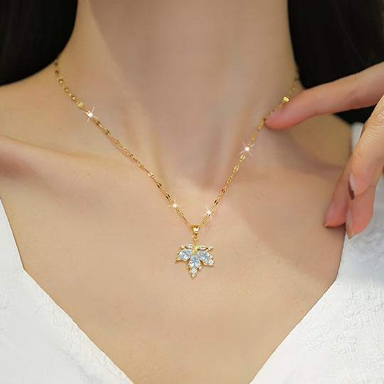 Elegant Leaf Pendant Necklace and Earrings Set