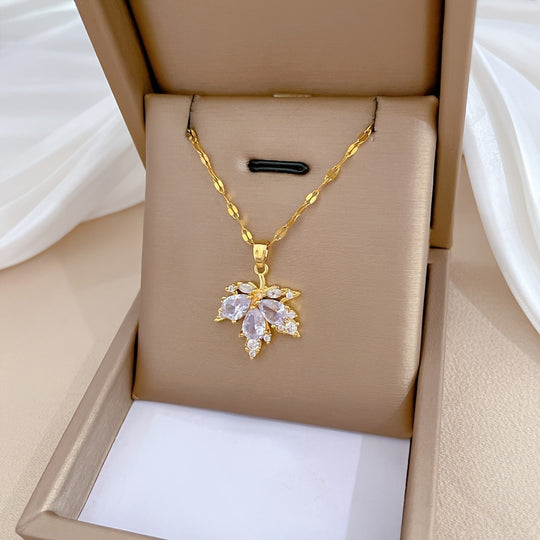 Elegant Leaf Pendant Necklace and Earrings Set